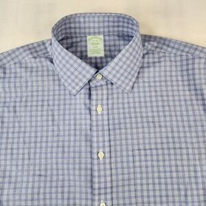 Brooks Brothers Shirt Men 16-36 Blue Plaid Non-Iron Stretch Supima Cotton Office